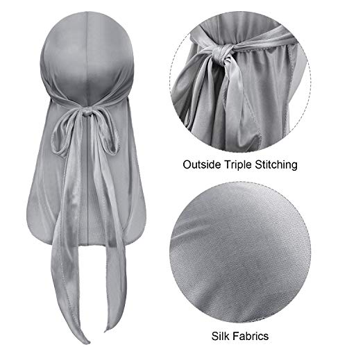 Satinior 6 Pieces Kids Satin Silk Durag Caps Wave Wide Strap Headwraps Long Tail Turban Beanies For Boys Girls, Multicoloured, Medium #TOP2