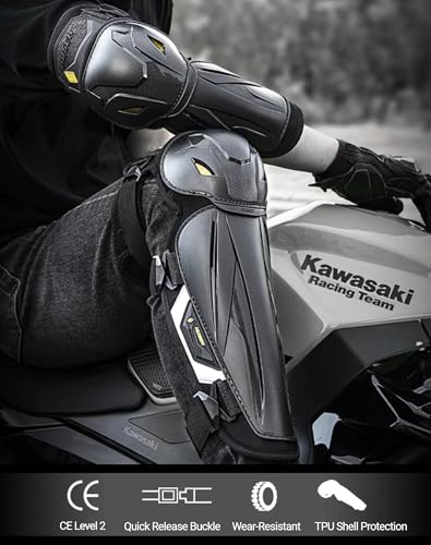 Heyjieyu 1 Pair Motorcycle Knee Shin Guard Pads for Men Adjustable Knee Cap Pads Protector Crashproof Long Leg Sleeve Armor Protection for Motocross Dirt Bike Racing Gear