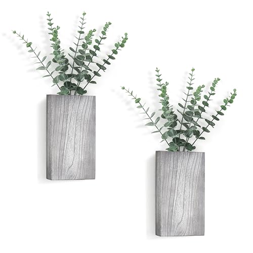 Dahey 2 Pack Wood Wall Planter Vase with Artificial Eucalyptus...