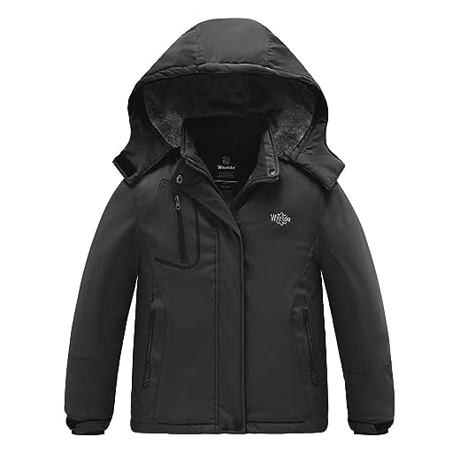 Wantdo Girl's Water Resistant Ski Fleece Jacket Hiking Rainwear Black 10/12