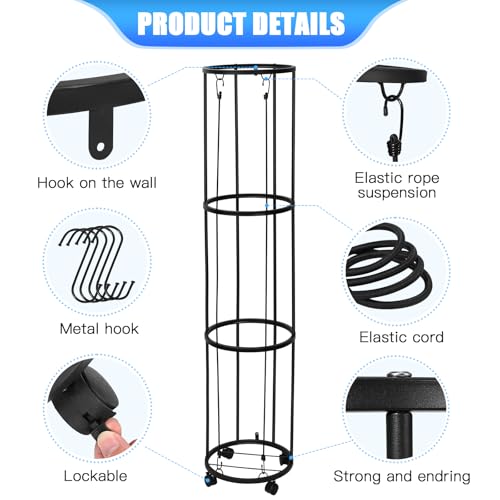 homdat 3-Lagiger Vertikaler Ballständer mit Rädern, Wandmontierter Ballaufbewahrungskäfig für Basketball, Fußball und Volleyball, Praktisches Regal für Sportbälle in der Garage