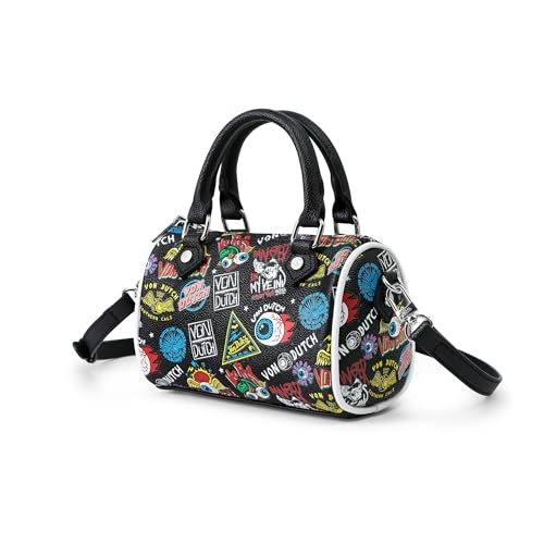 Von Dutch Jax Hanna Bag | 6.5 Vegan Leather Mini Crossbody with Logo Hardware Top Handles & Interior Pouch Jax Black
