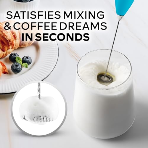 Image of Zulay Kitchen Powerful Milk Frother Wand With Duracell Batteries - Ultra Fast Handheld Drink Mixer - Electric Whisk Foam Maker for Coffee, Lattes, Cappuccino & Matcha - Z1 Motor - Blue Teal