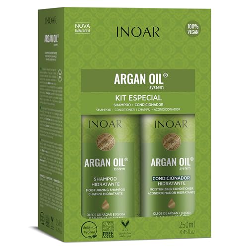 Inoar Argan Shampoo & Moisturizing Conditioner Haircare Set with Argan Oil & Cocoa Butter for Smoothing Repair, 2x250ml