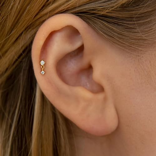 2 Pairs 20G/18G/16G Dainty Stud Earrings, Cubic Zirconia Screw Flat Back Drop Earrings & Tiny Birthstone Dangle Earrings2