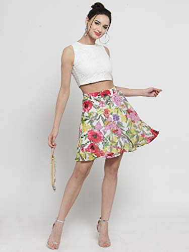 Image of Sera Women's Floral Print Black Viscose Rayon A-Line Casual Mini Skirt