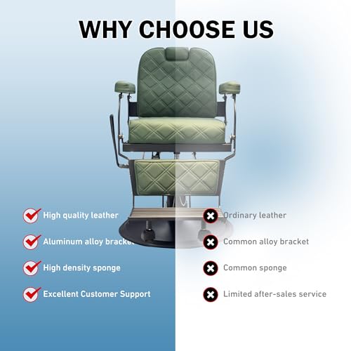 Image of Professional Barber Chair, Heavy Duty 550lbs Salon Chair with Hydraulic Lift & 360 Swivel - Reclining Hair Stylist Chair for Salon, Barbershop (Vintage Green)