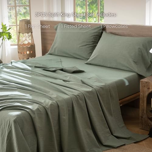 Image of MooMee Sheet Set 100% Washed Cotton Linen-Like Extra Deep Pocket Twin | Relaxed Linen-like Texture. Soft, Breathable & Lightweight Comfort. 15-19 inch Extra Deep Pocket with All-around Elastic