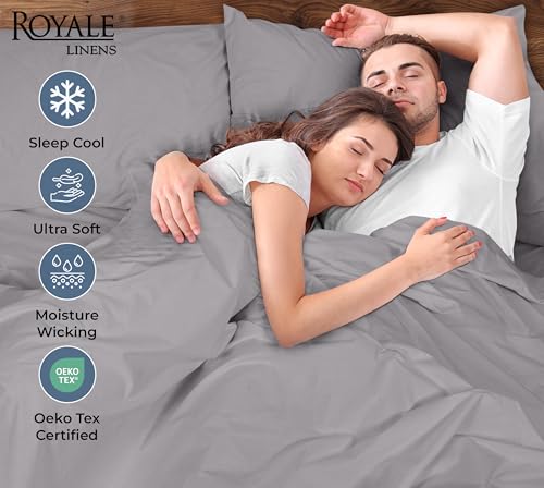 Image of ROYALE LINENS 100% Organic Cotton Percale Pillowcases Set of 2 - Queen Size Percale Pillowcase - Queen Set of 2 Pillow Cover - Breathable, Cool & Crisp Pillow Cases (20 inchx30 inch, Silver)