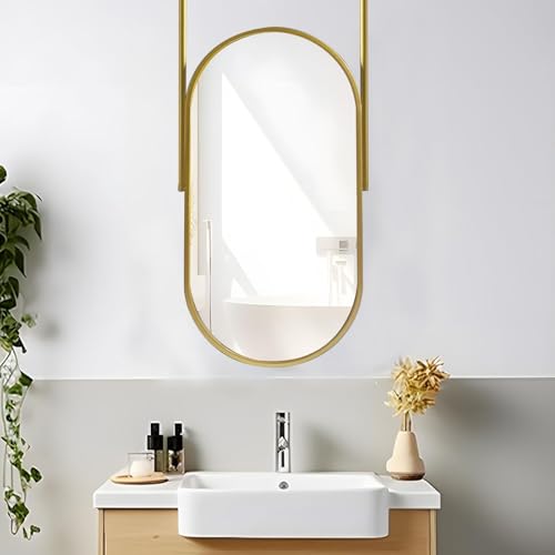 Miroir suspendu au plafond flottant ovale 50x70cm pour salon salle de bain esthétique noir
