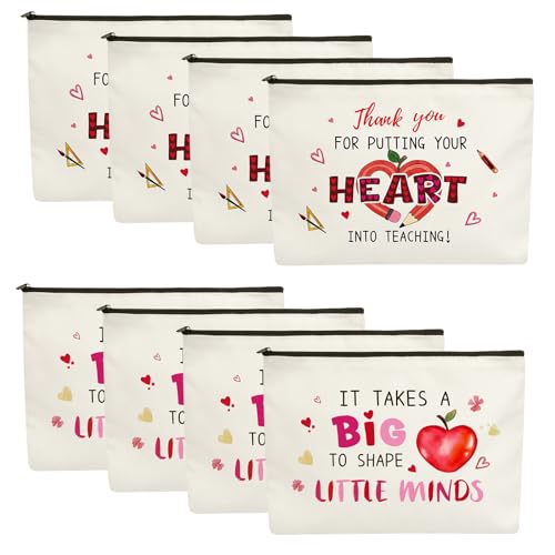 GEWUJATOP 8 Pcs Teacher Appreciation Gifts - Cute Teachers Gifts Makeup Pouch Cosmetic Bag in Bulk for Women Best Zipper Bags Ideas for Teacher Week Thank you Gifts Back to School