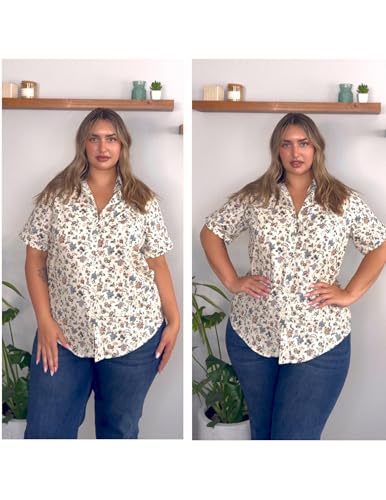 IN'VOLAND Womens Plus Size Linen Button Down Shirts Short Sleeve Cotton Casual Collared Shirt V Neck Summer Blouses Tops3