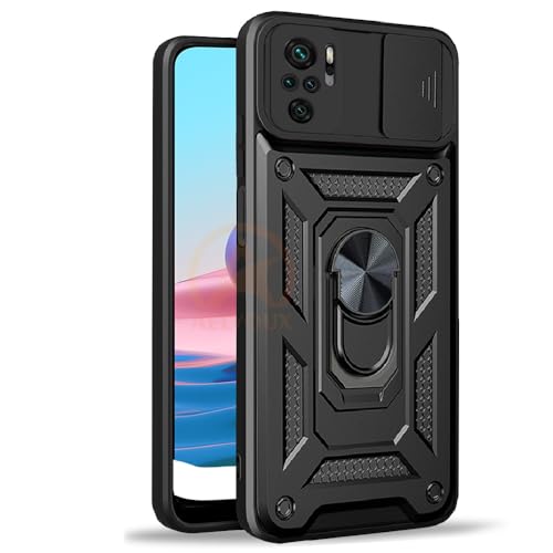 Image of Armor Bumper Back Cover Case for Redmi Note 10 / 10S Rotating Camera Cover, Ring Holder & Kickstand | Heavy Duty & 360 Degree Protection Redmi Note 10 / 10S Back Cover (Black)