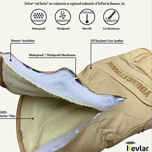 Youngstown Glove Fr Ultimate Leather Utility Winter Work Gloves - Kevlar Lined - Cut, Puncture, Flame Resistant, Arc Rated - Tan, Large #TOP6