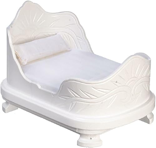 Melody Jane Dolls Houses Casa de muñecas White Single Belter Cama Miniatura Muebles de dormitorio de madera 1:12
