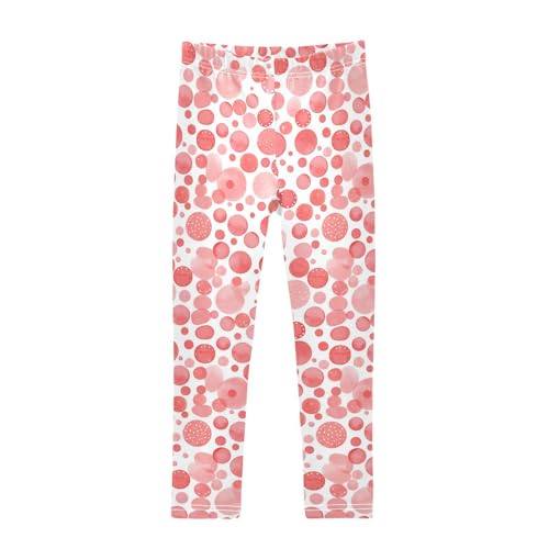 KLL Red Polka Dot White Background Girls Athletic Leggings Comfortable High Waisted Workout Pants Running