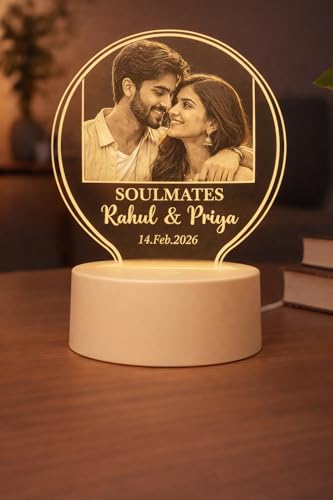 Image of Customized Photo Frame Anniversary Gift for Couples - LED Lamp with Custom Name Acrylic Customize Photo Frames With Photo For Valentine,Wedding Gift for Girlfriend, Wife, Boyfriend Size 4 x 6 Inch
