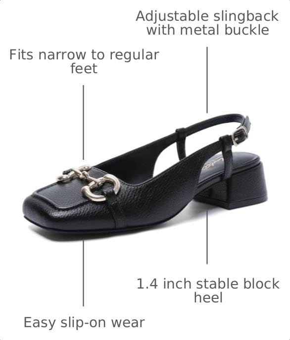 Image of Mostrin Mary Jane Shoes Women Slingback Chunky Low Heels for Women Closed Rounded Toe Ankle Strap Pumps Daily Wedding Party Dress Shoes
