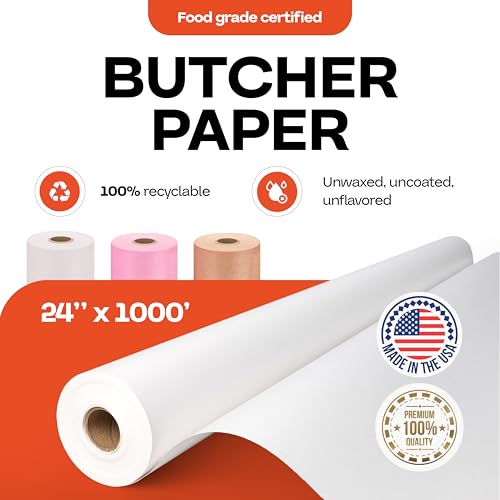 Image of White Butcher Paper 24 inch x 12000 inch (1000 feet) - USA-Made Natural Paper Roll