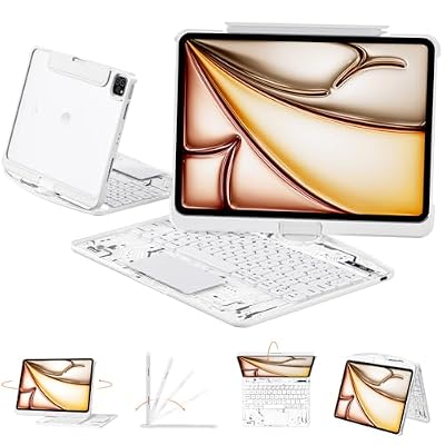 Tiaota Transparent Case with Keyboard for iPad Pro 13 inch (M5/M4, 2025/2024), iPad Pro 13,7-Color Backlit,Magic wireless Keyboard, 360°Rotating,Multi-Touch trackpad,Pencil Holder,with shortcuts,white