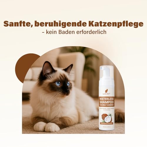 GJYC PET Trockenshampoo Katzen – Katzen Shampoo 200 ml, Kokosduft, pH-hautneutral, reinigt & pflegt sanft, entwirrt und spendet Feuchtigkeit – Für empfindliche Haut