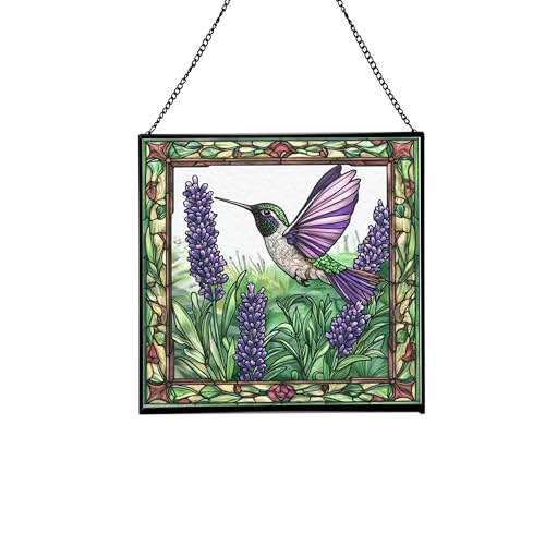 Lavender and Hummingbirds Stained Glass Panels Window Hangings Tiffany Glass Traditional Art Crafts for Home Decor Gifts 74OR13