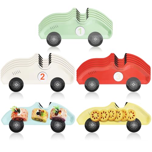 Chivertion 25 Pack Vintage Race Car Plates Disposable Paper Number