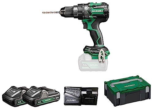 HIKOKI Akku Schlagbohrschrauber DV18DCWHZ, 13mm Metall-Schnellspannbohrfutter (18V, 2x 4,0Ah Li-ion Akku, Max. Festdrehmoment hart: 140 Nm, Brushless, Zubehör: im HSCII Koffer)