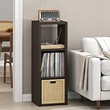 Furinno Cubicle Plattenspieler Regal mit Vinyl Aufbewahrung, 3-Würfel 1.2 Extra Dicke Vinyl Aufbewahrung, Medienregal für CD DVD Blueray Spiel Discs, für Wohnzimmer, Schwarz Dunkle Eiche