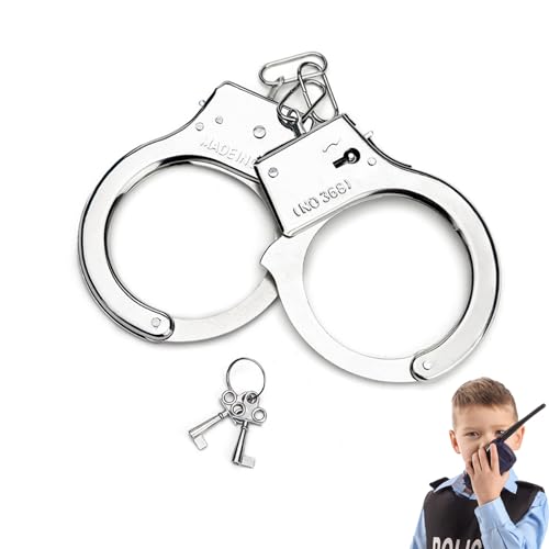 Menottes en Métal avec Clés,Menottes Enfant,Jouets Menottes Acier Inoxydable avec Clés,Accessoire Cosplay Menotté,Menottes Professionnelles,Jouet pour Le Jeu Rôle la Police Costumes Fête Halloween
