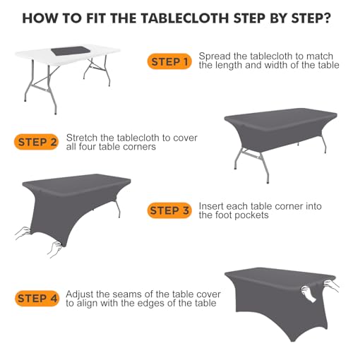Image of SEPARO 2 Pack 4 Ft Grey Table Cover Fitted Rectangular Tablecloth Stretchable Fabric Table Cloth 4 ft Wrinkle-Free for Party Tradeshows Banquet Weddings Cocktail
