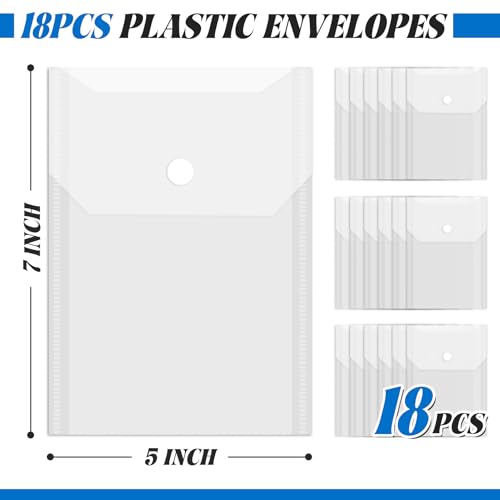 18 unidades de pastas pequenas de plástico transparente com fecho de botão de pressão para documento