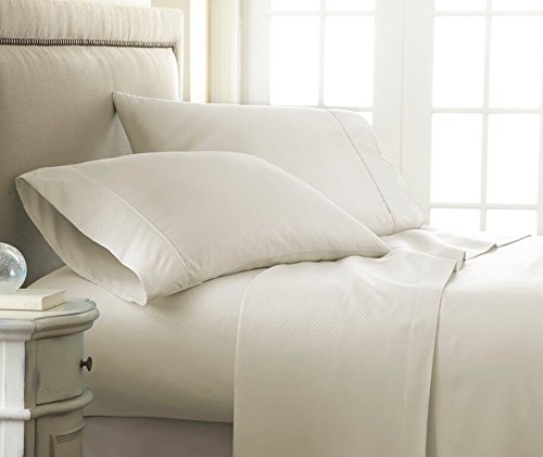 Linen Market Simply Soft 4 Piece Sheet Set Embossed Checkered Pattern, King, Cream, (Ss-Check-King-Cream) #TOP21