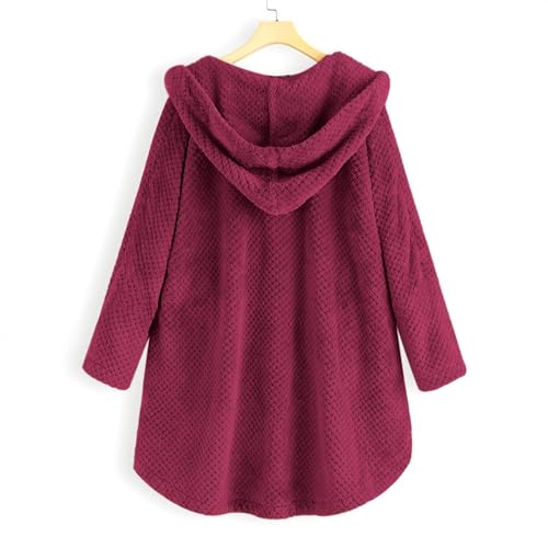 Akivide Button Up Fuzzy Fleece Sherpa Hooded Jacket Coat Winter Warm Long Sleeve Pockets Jacket with Pockets for Women2