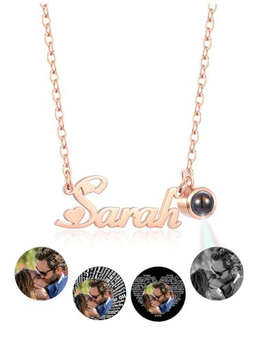 Personalisierte Namenskette, individuelle Projektionskette mit Bild innen, Edelstahl-Gedenkhalskette, Geschenk für Frauen, Mädchen, Freunde, Geburtstag, Weihnachten