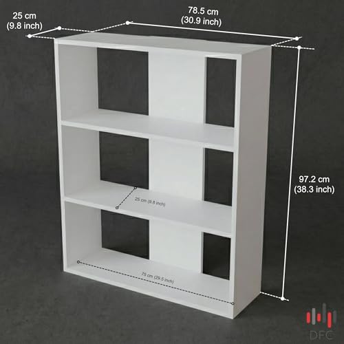 Image of DFC Element Fern Engineered Wood Bookshelf Open Storage Book Rack Shelf Organizer Display Bookcase for Home Library Living Room Study Room 3 Shelf White Finish