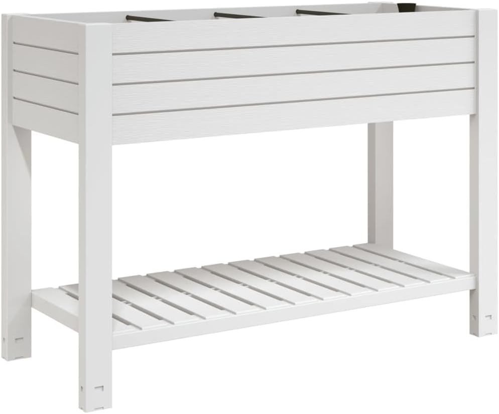 vidaXL Outdoor Polypropylene Garden Raised Bed with Self-Watering System and Imitation Wood Texture - Optimal Working Height - White 43.3"x17.7"x31.1"