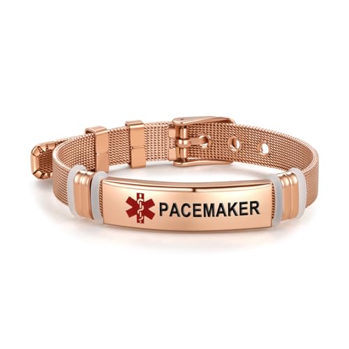 SBI Jewelry Pink Medical ID Bracelets for Women Men Family Friends Emergency Identify Wristlet Adjustable First Aid Support Rose Gold Stainless Steel, Small, Stainless Steel, No Gemstone