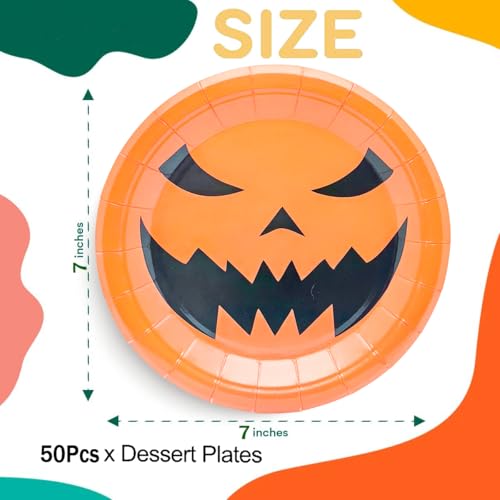 50 platos de papel de calabaza para fiesta de Halloween miniatura 3