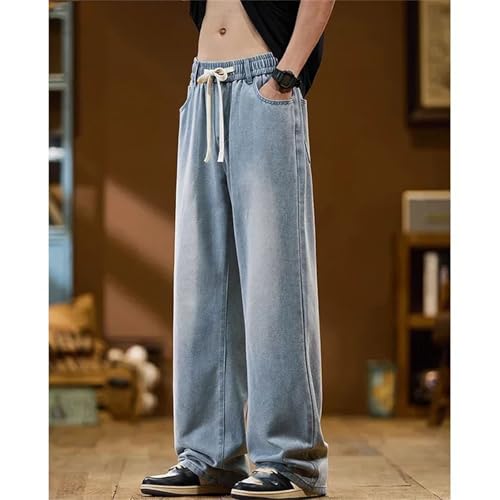 Men's High Retro Elastic Drawstring Baggy Jeans Fashion Straight Wide Leg Casual Jeans4