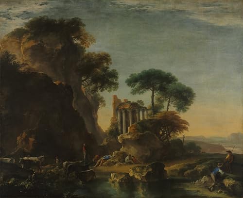 Toile Ruines dans un paysage Salvator Rosa 60x90cm pour déco de bureau