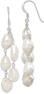 Brincos de prata esterlina 925 branco 8 10 mm barroco cultivado em água doce pérola dois fios pingente gota pedra natural concha joias finas para mulheres presentes para ela, Pérola, Pérola