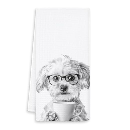 OSLYSOF Funny Maltese Dog Kitchen Towels, Maltese Gifts Dish Tea Towels, Black and White Dog Lovers Owner Gifts Hand Towel for Kitchen, Coffee Bar Station Decor, 16x24 Inch