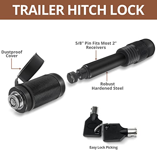 American Flag Metal Trailer Hitch Cover For 2 Inch Receivers, With 5/8 Inch Pin Diameter Trailer Hitch Lock-Us Patriotic (With American Flag Valve Stem Cap) #TOP4