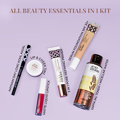 Just Herbs Makeup Kit for Women with Kohl Kajal, 3 in 1 Primer, Liquid Lipstick, Serum Foundation SPF 30+, Saptajal Makeup Removal Toner and Lip & Cheeck Tint (Gift Set) 3 Just Herbs Makeup Kit for Women with Kohl Kajal, 3 in 1 Primer, Liquid Lipstick, Serum Foundation SPF 30+, Saptajal Makeup Removal Toner and Lip & Cheeck Tint (Gift Set) - Image 3