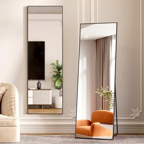 LVSOMT Specchio da terra 160x50cm, Specchio da parete moderni, Specchio intero rettangolare, Specchio da pavimento, Specchio lungo da parete, Specchio grande da terra camera da letto, Nero
