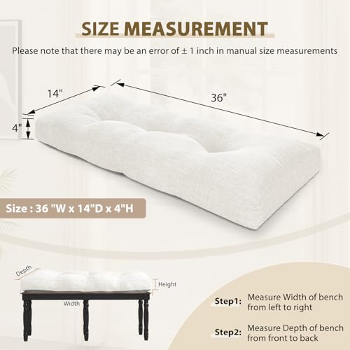 downluxe Indoor Bench Cushion for Indoor Furniture, Non-Slip Tufted Overstuffed Textured Foam Bench Seat Cushion, 36" X 14" X 4", Beige, 2 Pack by downluxe - Used condition - Image 5