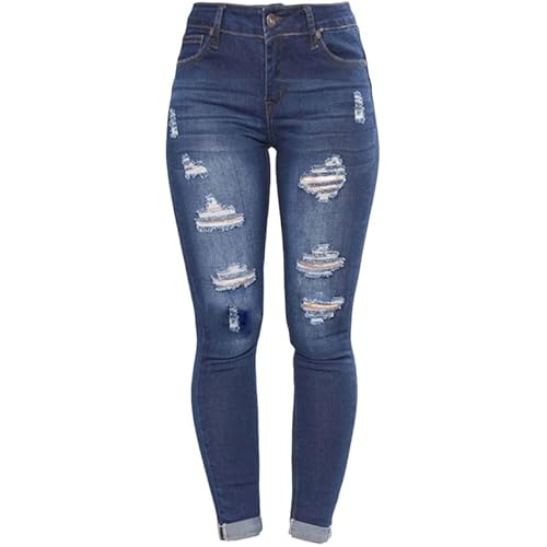 Andongnywell Women's Stretchy Ripped Hole Skinny Jeans Butt Lifting Distressed Denim Pants with Pockets Trousers