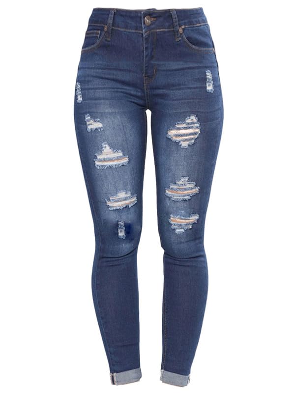 lonwick Andongnywell Women's Stretchy Ripped Hole Skinny Jeans Butt Lifting Distressed Denim Pants with Pockets Trousers