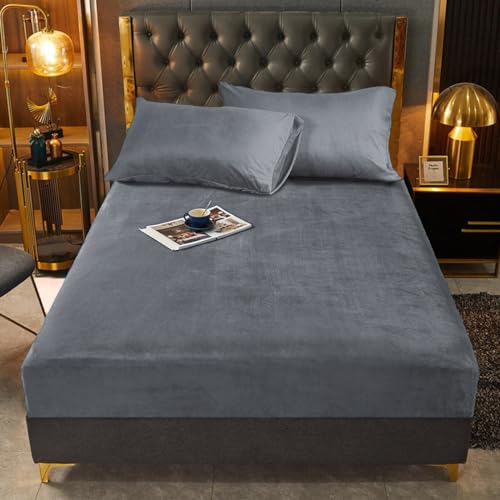 Sábana bajera ajustable de forro polar, 200 x 200 cm, color gris, felpa cálida, para invierno, sábana bajera ajustable, 200 x 200 cm, sábana bajera ajustable para colchón alto